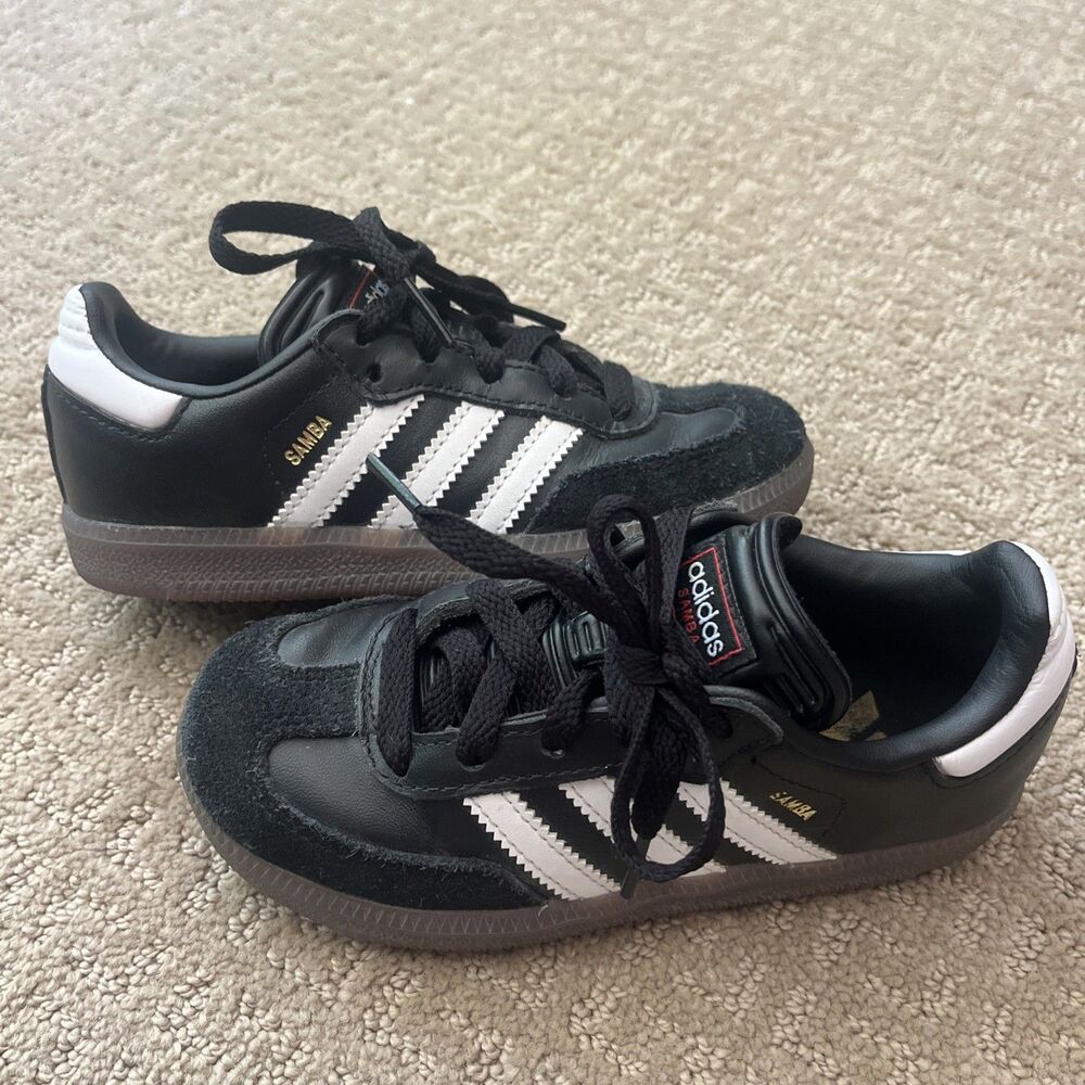 adidas Samba Leather Sneaker, Black/White/Gum, 11.5k US Unisex Kids Classic Cool